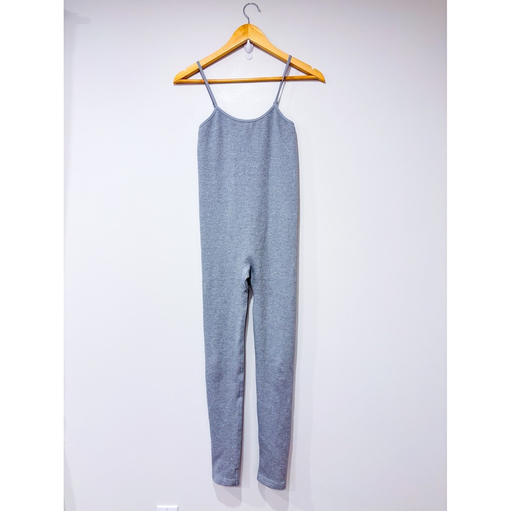 REFUGE Grey ribbed jumpsuit | Minimal lounge fitted | Medium